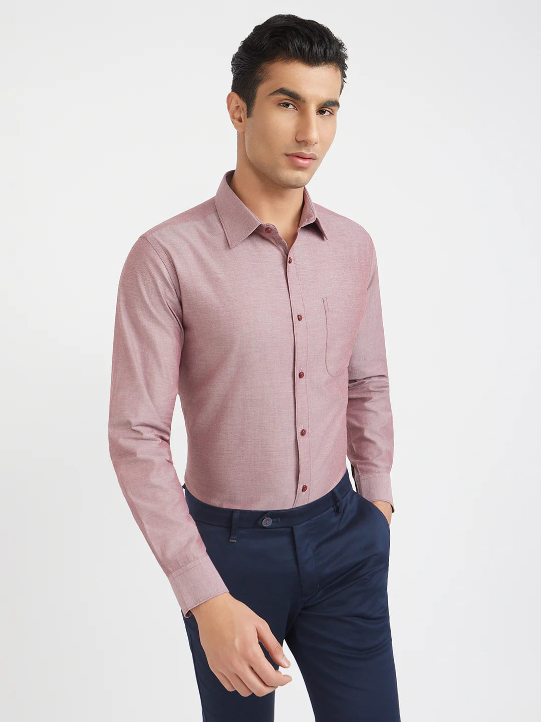 Raymond Men Red Solid Slim Fit Cotton Shirt