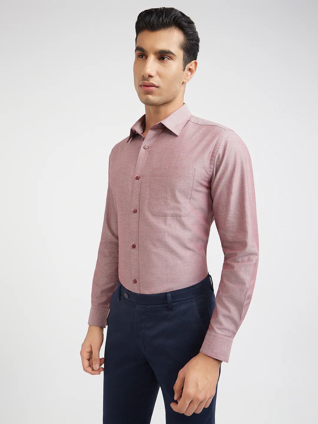 Raymond Men Red Solid Slim Fit Cotton Shirt - Image 2