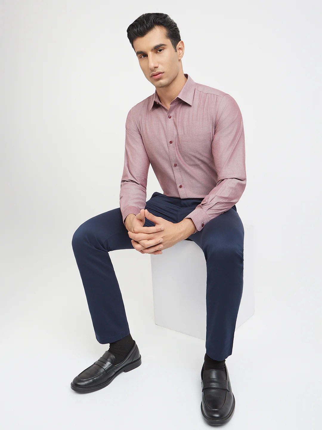Raymond Men Red Solid Slim Fit Cotton Shirt - Image 3