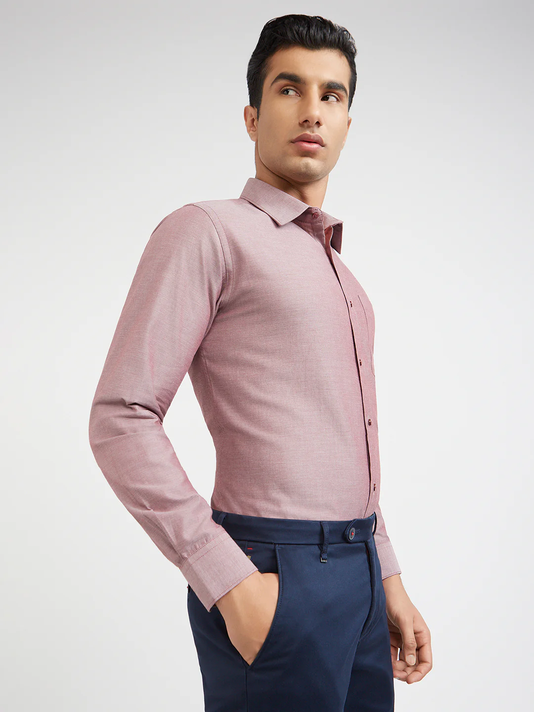 Raymond Men Red Solid Slim Fit Cotton Shirt - Image 5