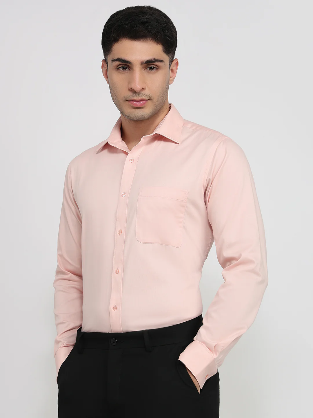 Raymond Men Red Solid Slim Fit Cotton Shirt - Image 2