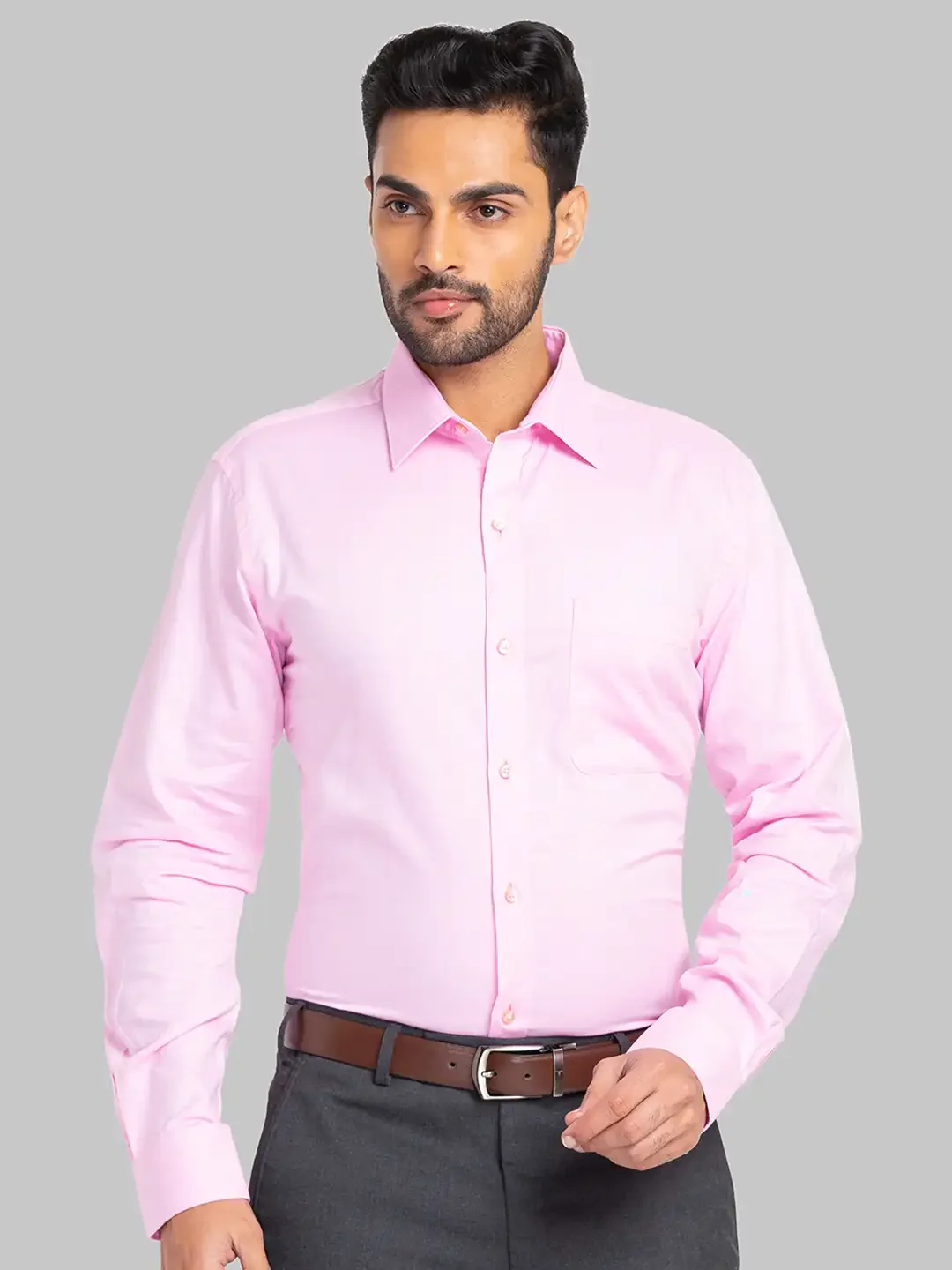 Raymond Men Pink Solid Slim Fit Cotton Formal Shirt