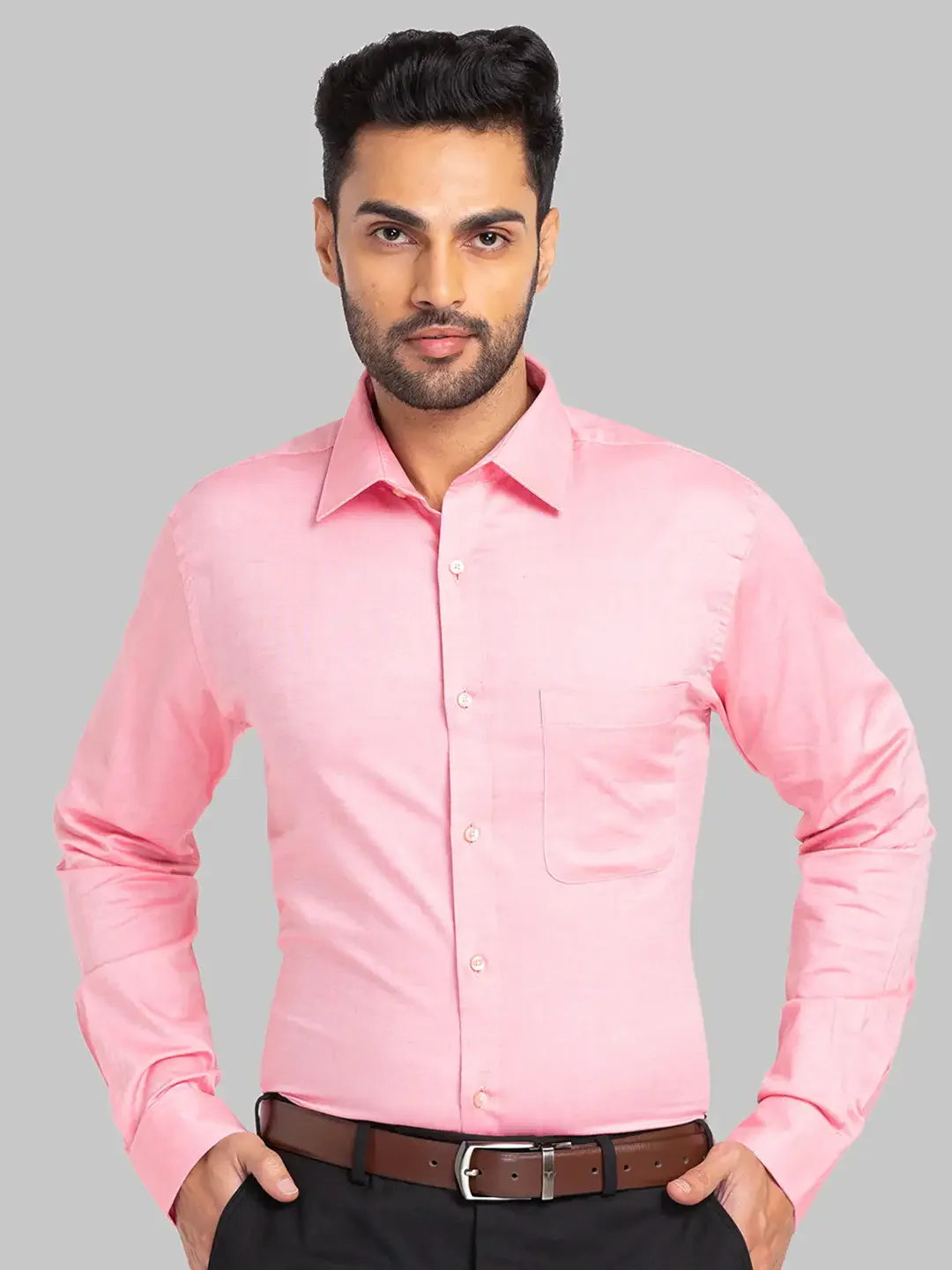Raymond Men Pink Solid Slim Fit Cotton Formal Shirt