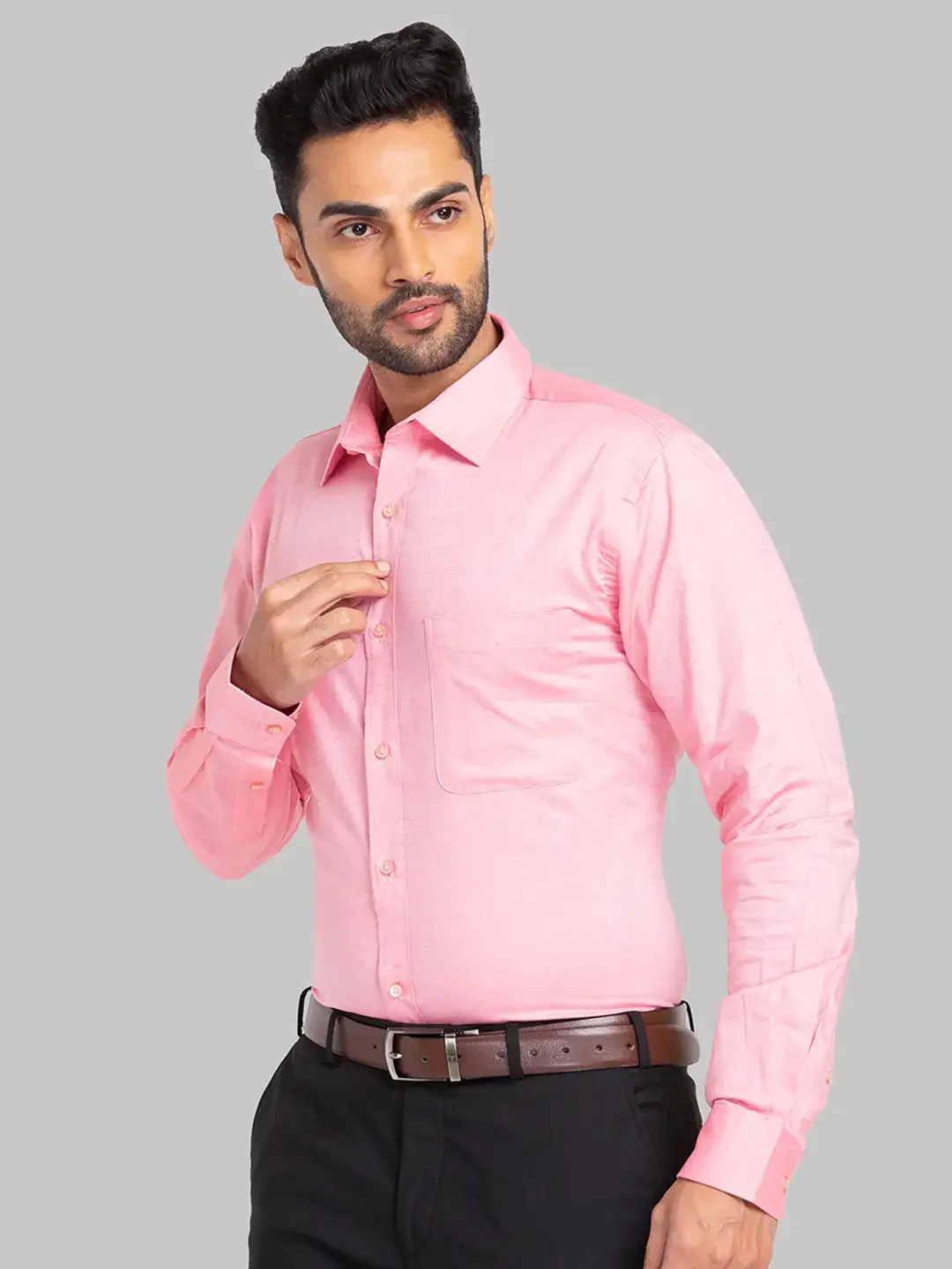 Raymond Men Pink Solid Slim Fit Cotton Formal Shirt - Image 3