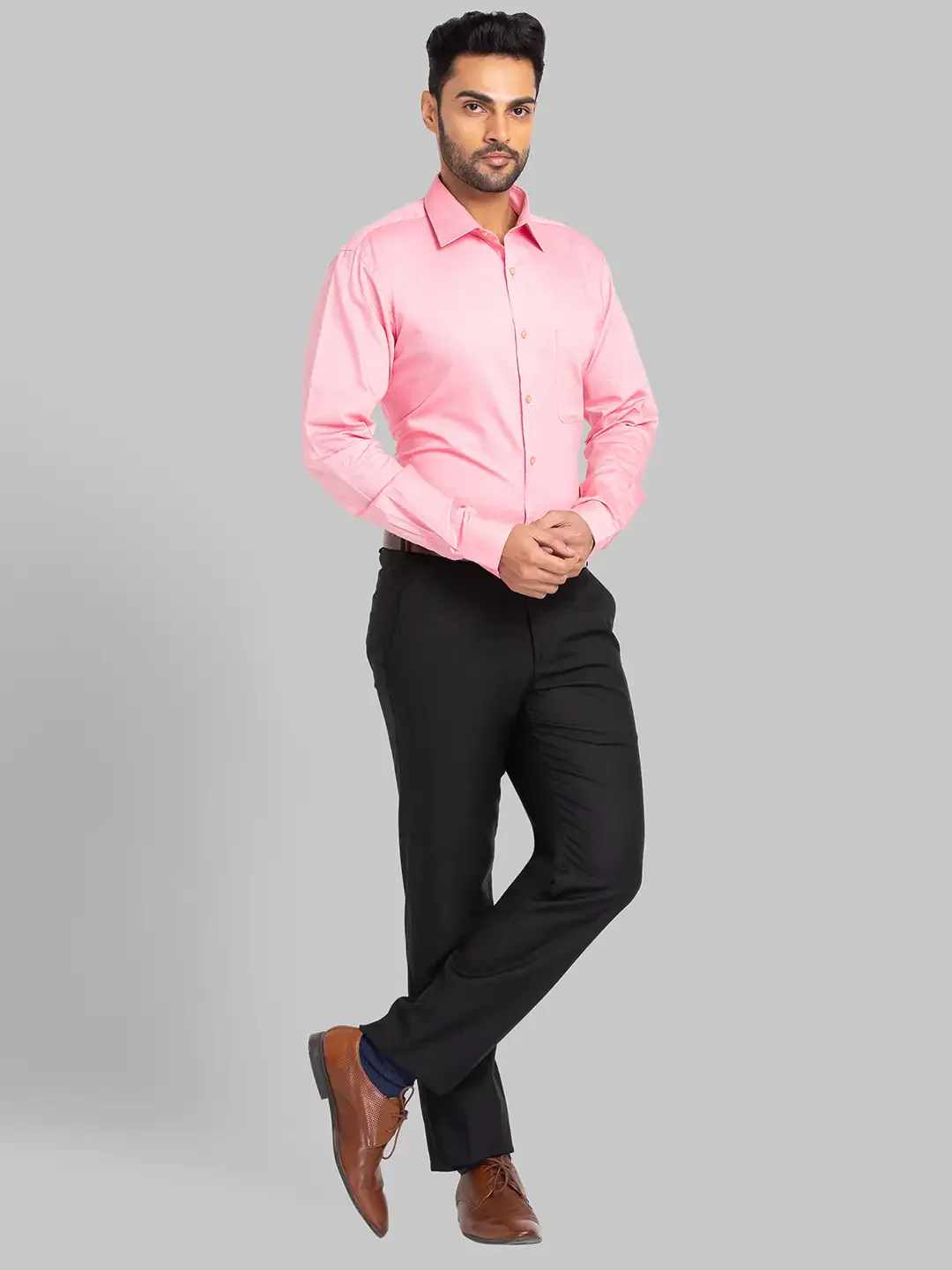 Raymond Men Pink Solid Slim Fit Cotton Formal Shirt - Image 6