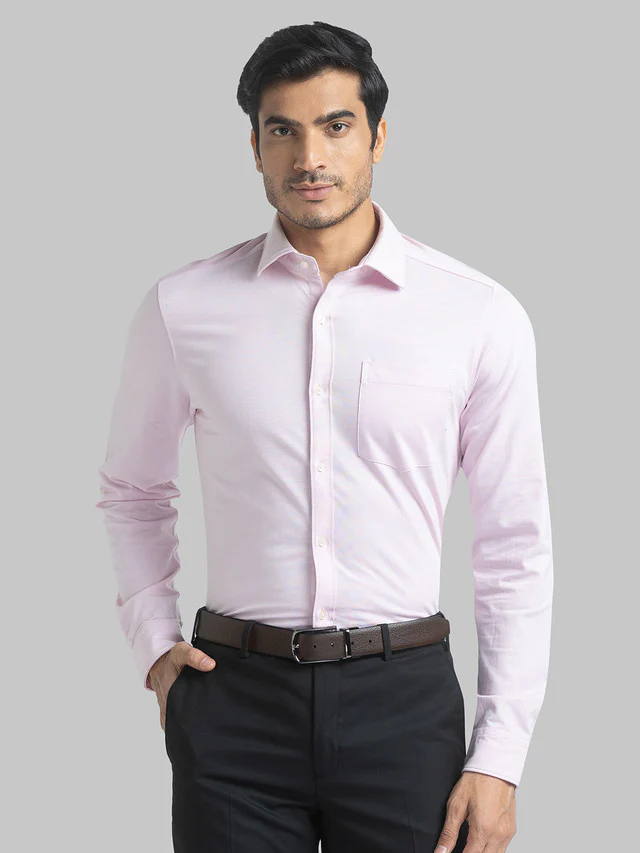 Raymond Men Red Solid Slim Fit Full Sleeve Semi Cut Away Collar Shirt