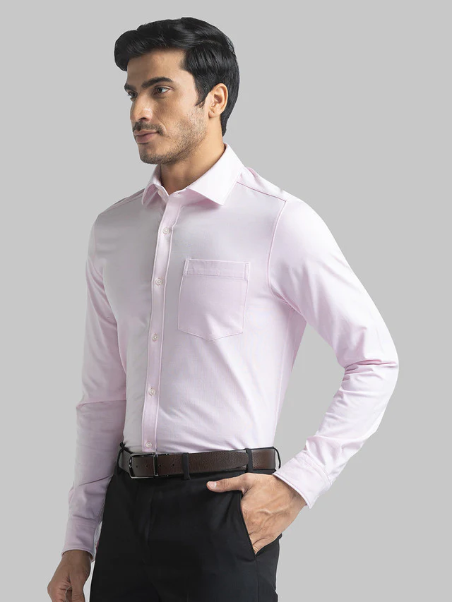 Raymond Men Red Solid Slim Fit Full Sleeve Semi Cut Away Collar Shirt - Image 3