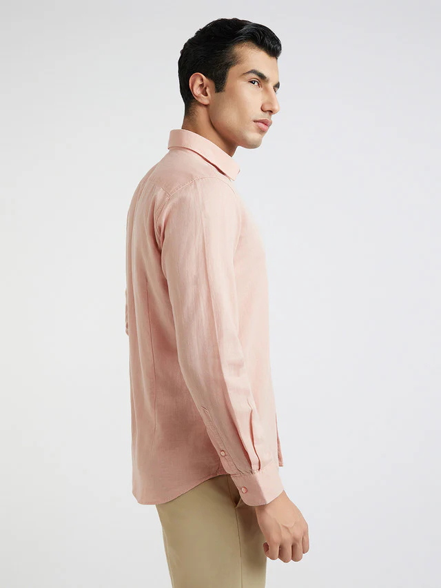 Raymond Men Red Solid Slim Fit Linen Blend Shirts - Image 2