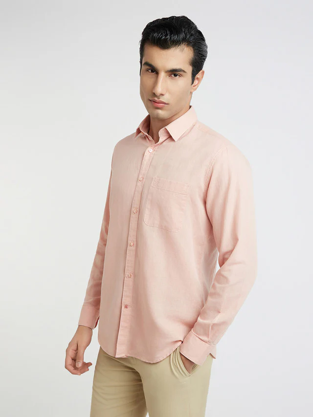 Raymond Men Red Solid Slim Fit Linen Blend Shirts - Image 3