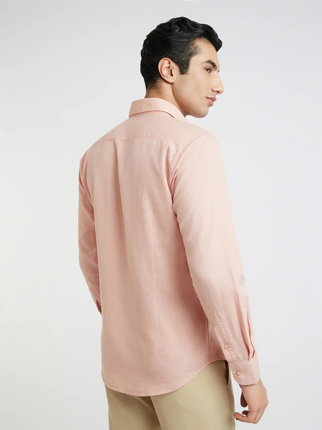 Raymond Men Red Solid Slim Fit Linen Blend Shirts - Image 5