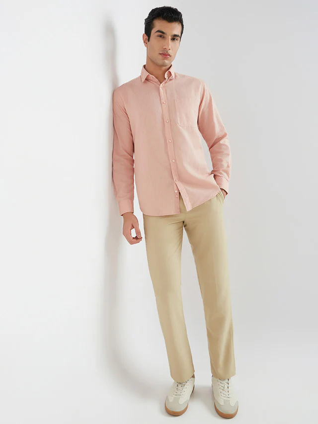Raymond Men Red Solid Slim Fit Linen Blend Shirts - Image 6