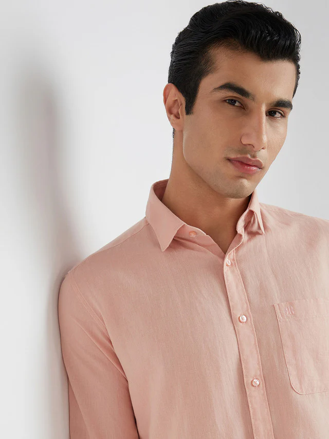 Raymond Men Red Solid Slim Fit Linen Blend Shirts - Image 7