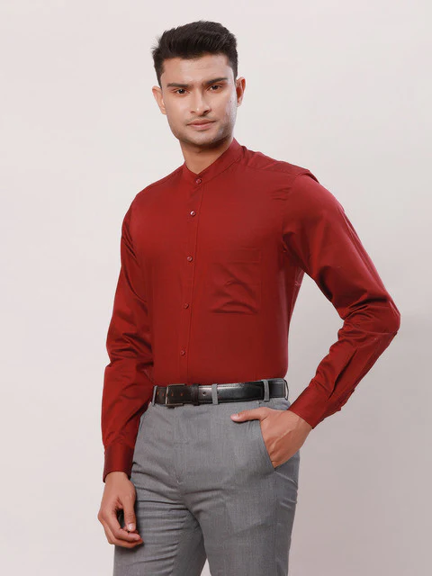 Raymond Men Red Stripe Contemporary Fit Cotton Formal Shirts - Image 3