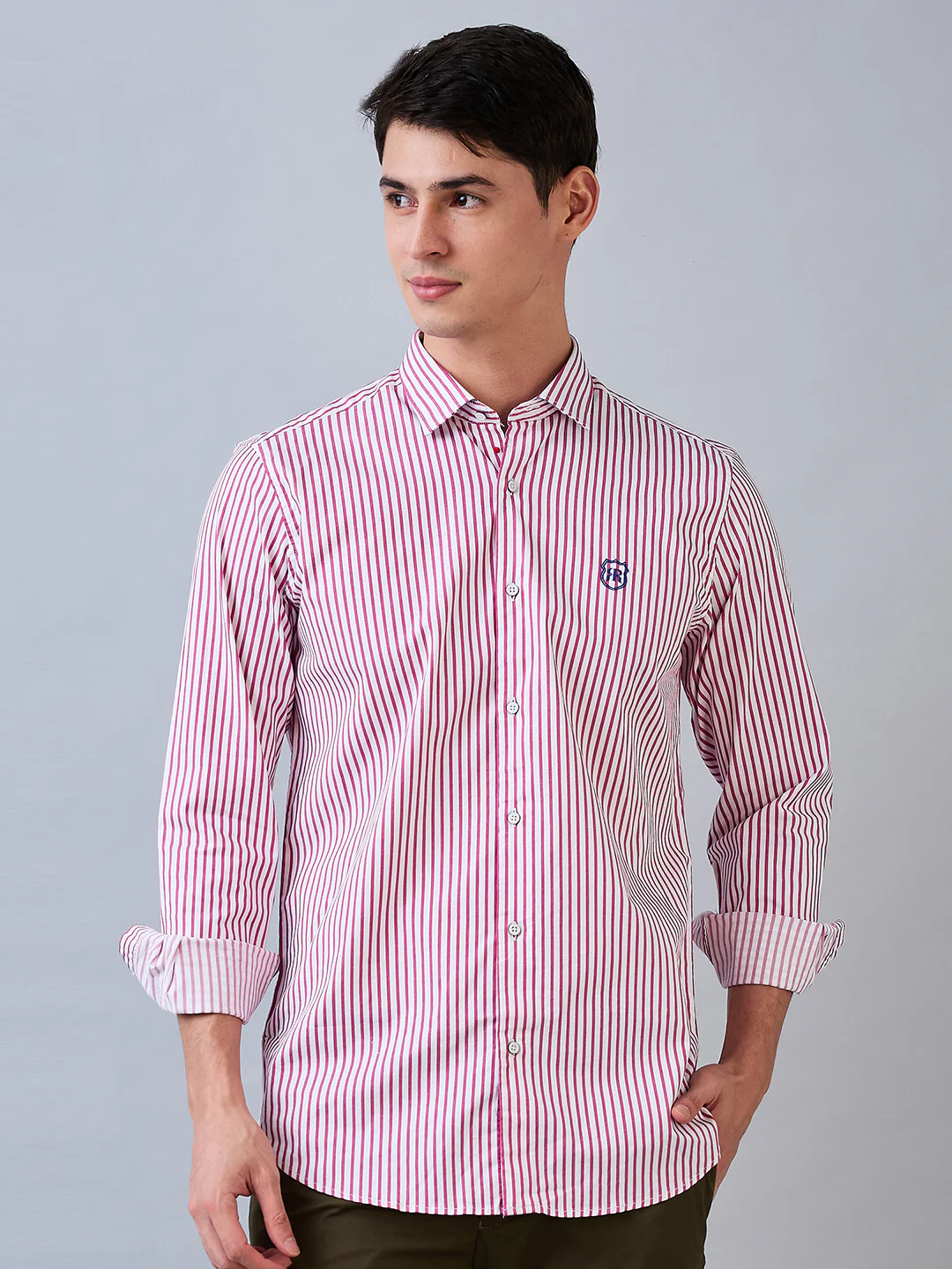 Raymond Men Red Stripe Regular Fit Cotton Blend Shirt