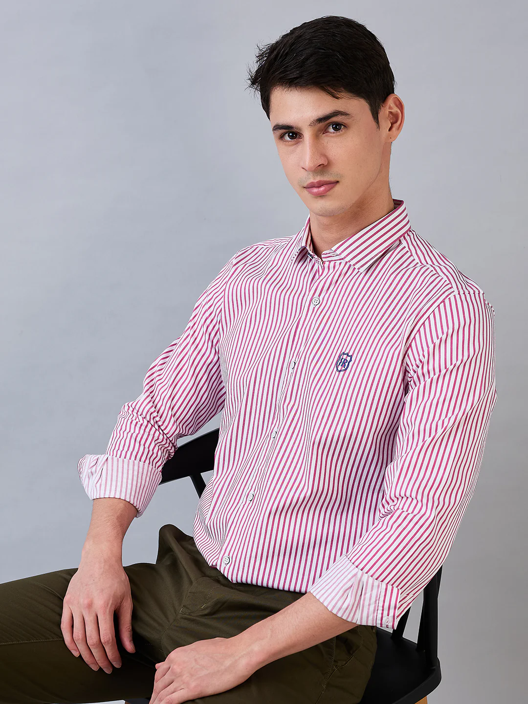 Raymond Men Red Stripe Regular Fit Cotton Blend Shirt - Image 6