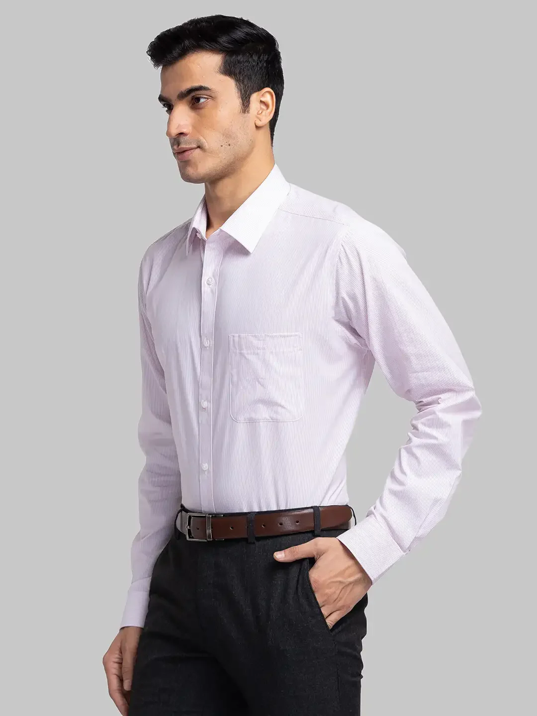 Raymond Men Pink Slim Fit Stripe Formal Shirt - Image 3
