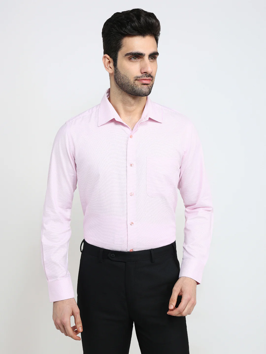 Raymond Men Red Structure Contemporary Fit Cotton Full Sleeve Formal Shirt