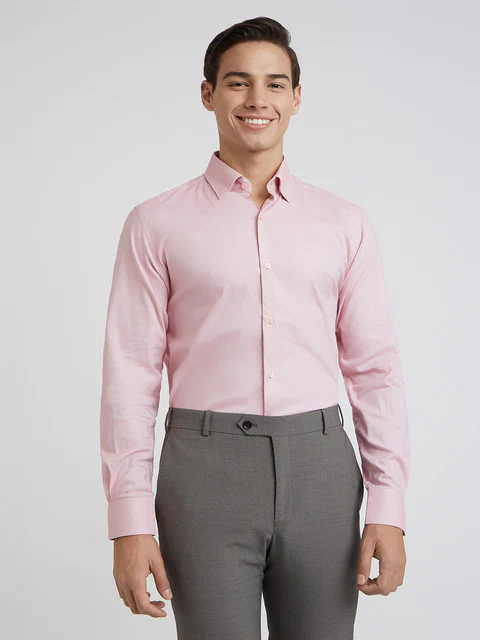 Raymond Men Red Structure Regular Fit Cotton Blend Shirt