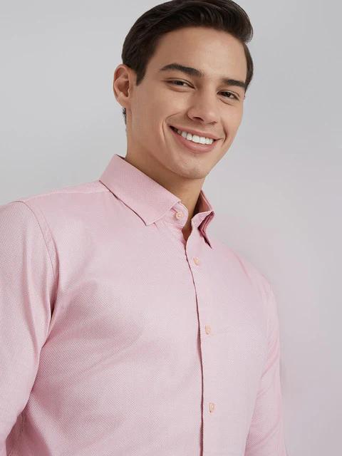 Raymond Men Red Structure Regular Fit Cotton Blend Shirt - Image 6