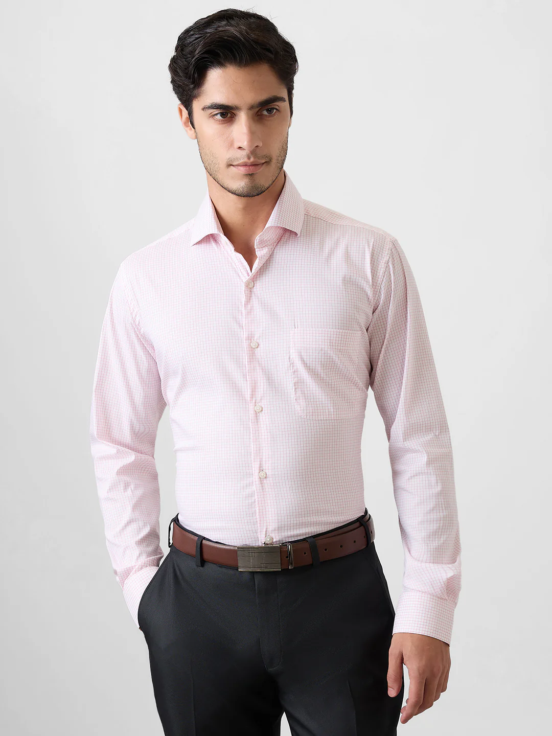 Raymond Men Red Structure Regular Fit Cotton Blend Shirt