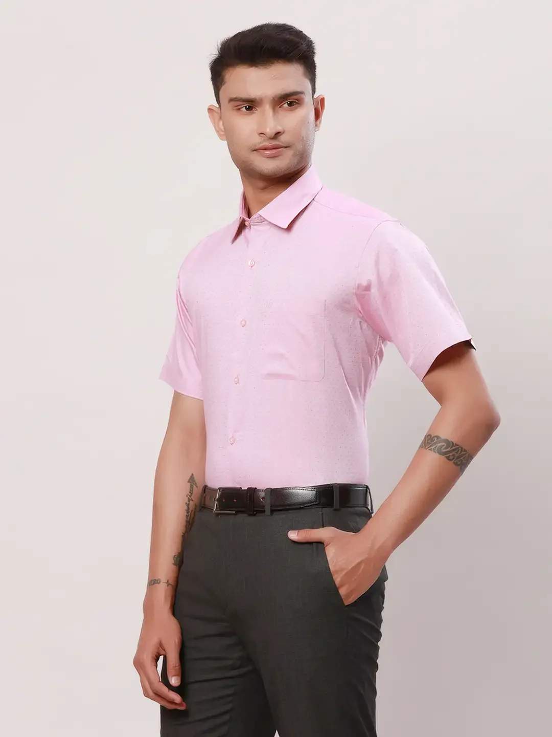 Raymond Men Red Structure Regular Fit Cotton Shirt - Image 3