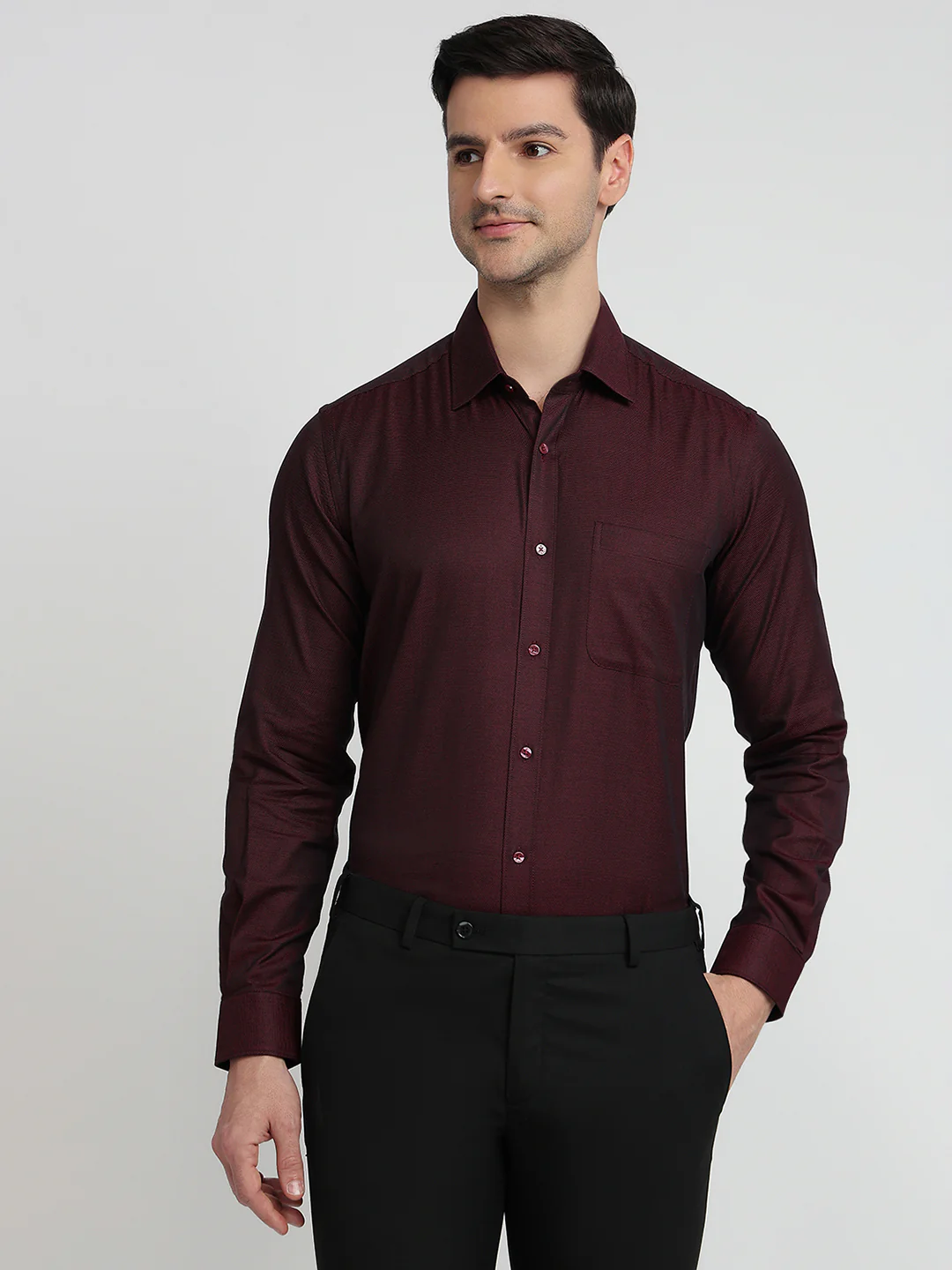 Raymond Men Red Structure Regular Fit Cotton Shirt