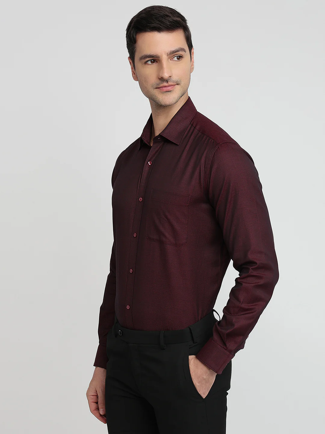 Raymond Men Red Structure Regular Fit Cotton Shirt - Image 2