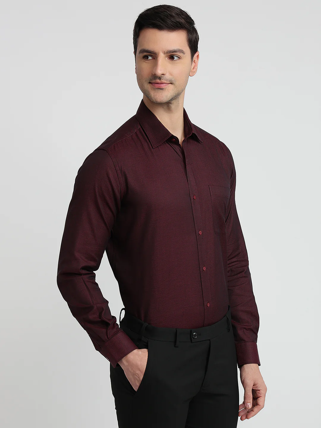 Raymond Men Red Structure Regular Fit Cotton Shirt - Image 3
