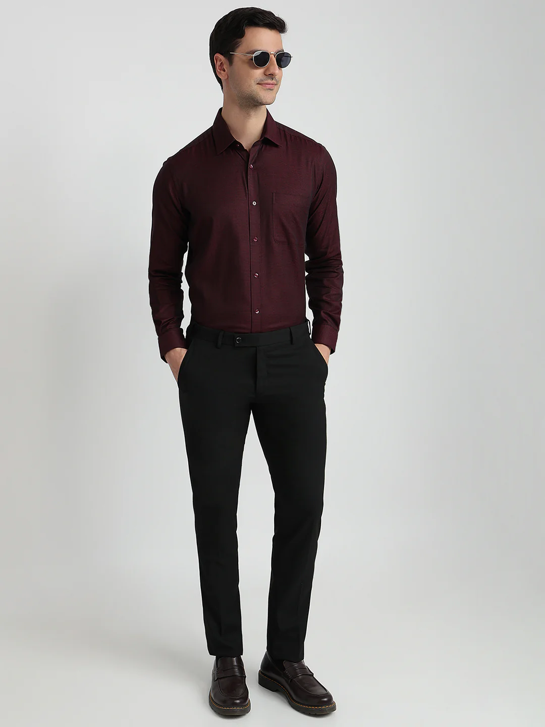 Raymond Men Red Structure Regular Fit Cotton Shirt - Image 5