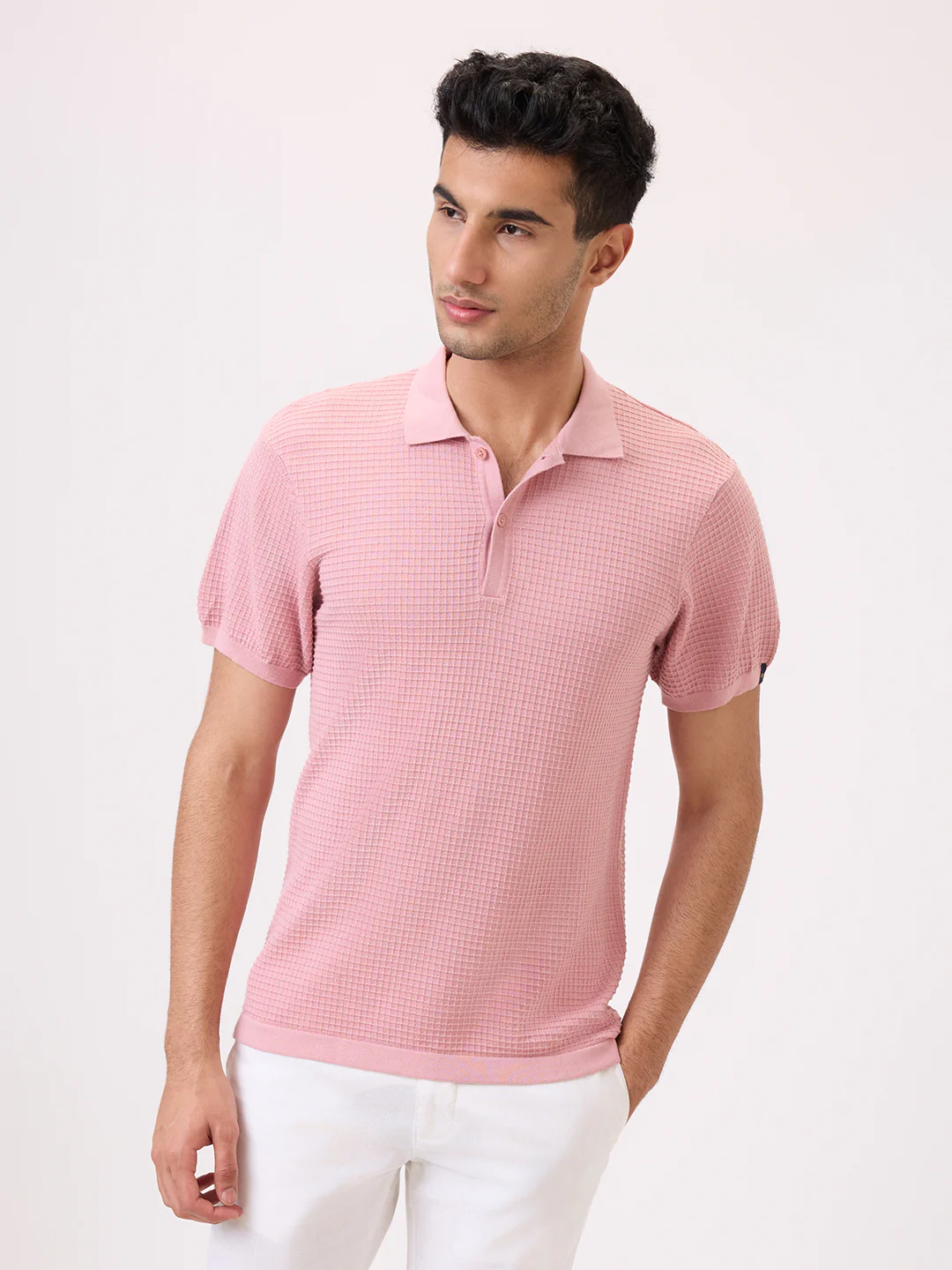Raymond Men Red Structure Regular Fit Cotton T-Shirt