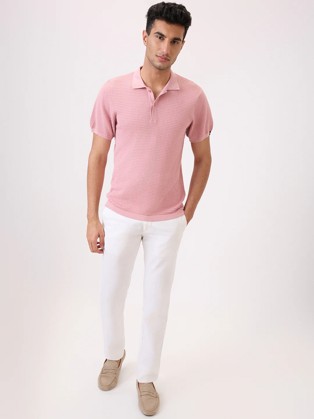 Raymond Men Red Structure Regular Fit Cotton T-Shirt - Image 5