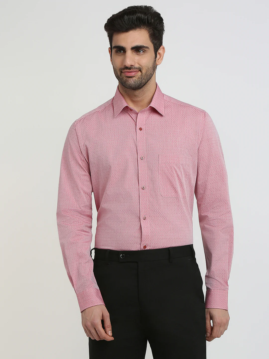 Raymond Men Red Structure Slim Fit Cotton Formal Shirt