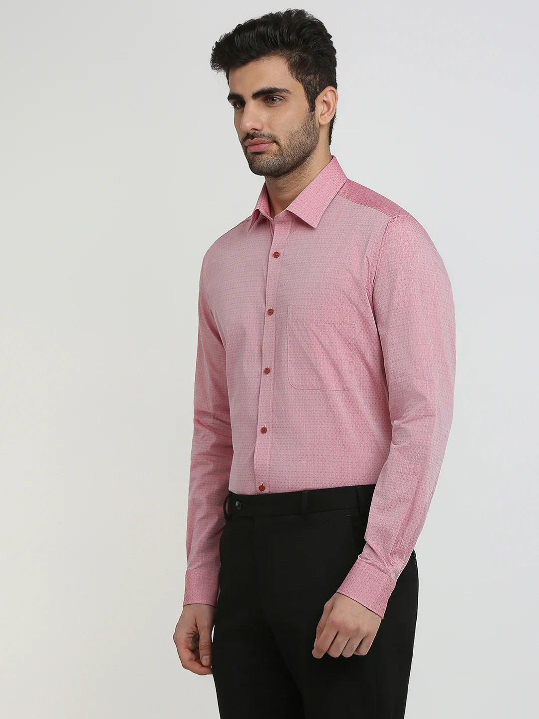 Raymond Men Red Structure Slim Fit Cotton Formal Shirt - Image 2