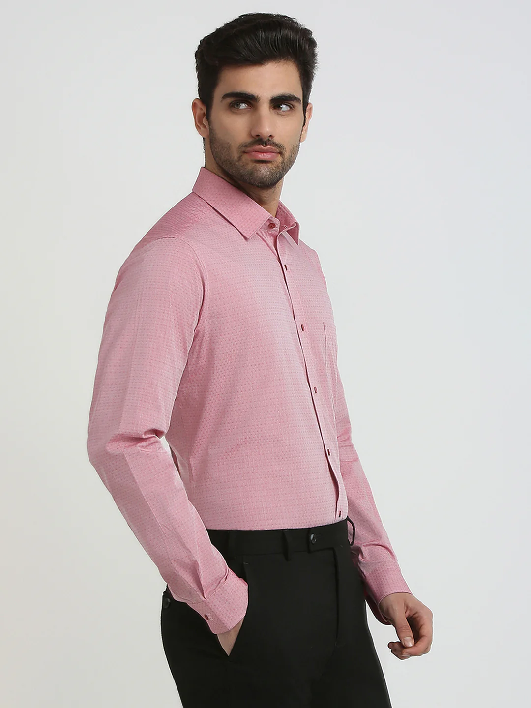 Raymond Men Red Structure Slim Fit Cotton Formal Shirt - Image 3