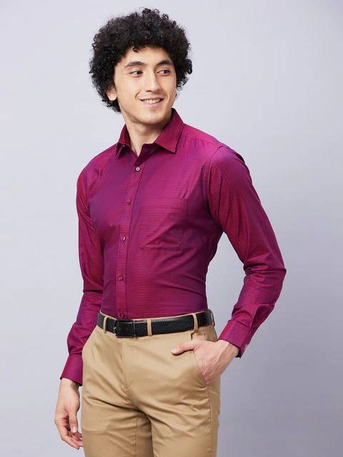 Raymond Men Red Slim Fit Structure Formal Shirt - Image 6