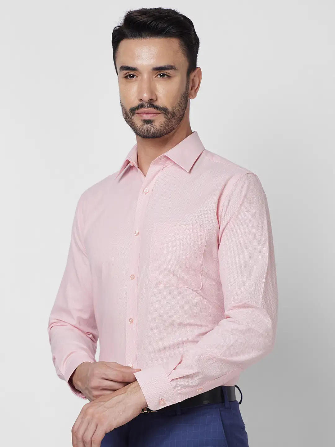 Raymond Men Pink Structured Slim Fit Cotton Formal Shirt - Image 3