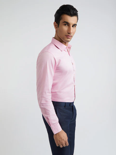 Raymond Men Pink Structured Slim Fit Cotton Formal Shirt - Image 2