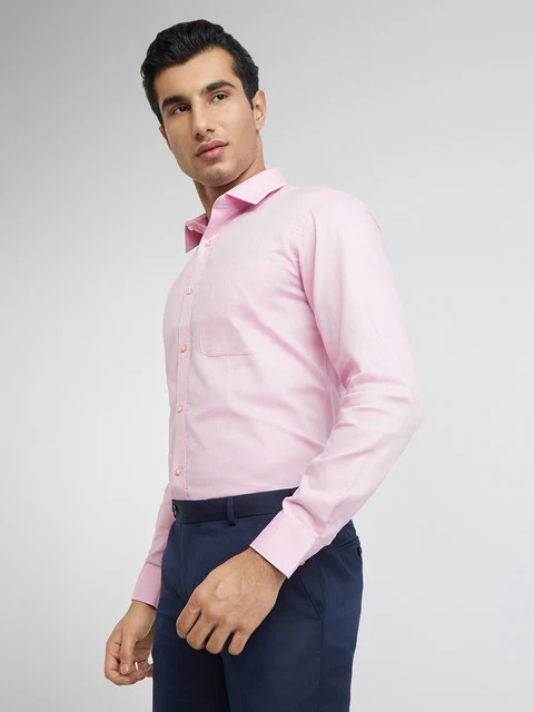 Raymond Men Pink Structured Slim Fit Cotton Formal Shirt - Image 3