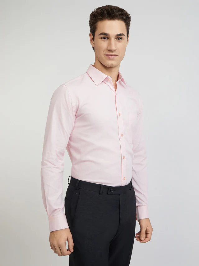 Raymond Men Pink Structured Slim Fit Cotton Formal Shirt - Image 2