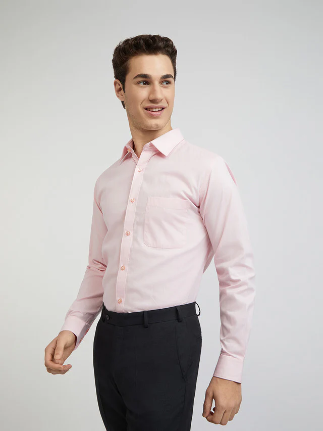 Raymond Men Pink Structured Slim Fit Cotton Formal Shirt - Image 3