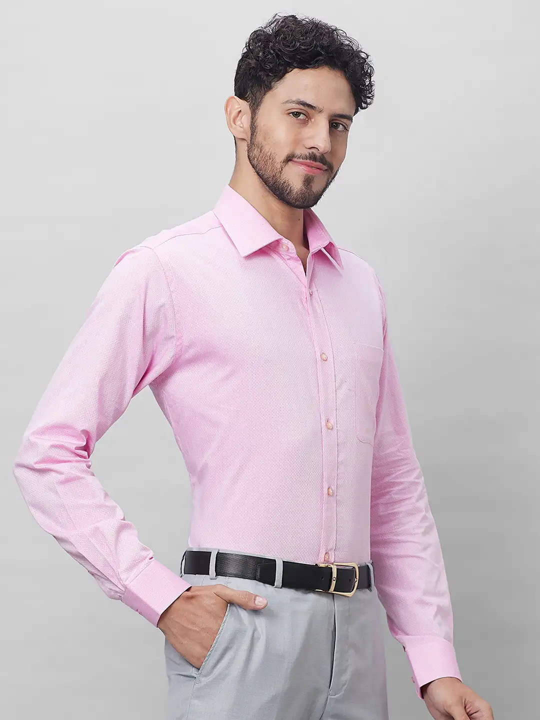 Raymond Men Pink Structured Slim Fit Cotton Formal Shirt - Image 2