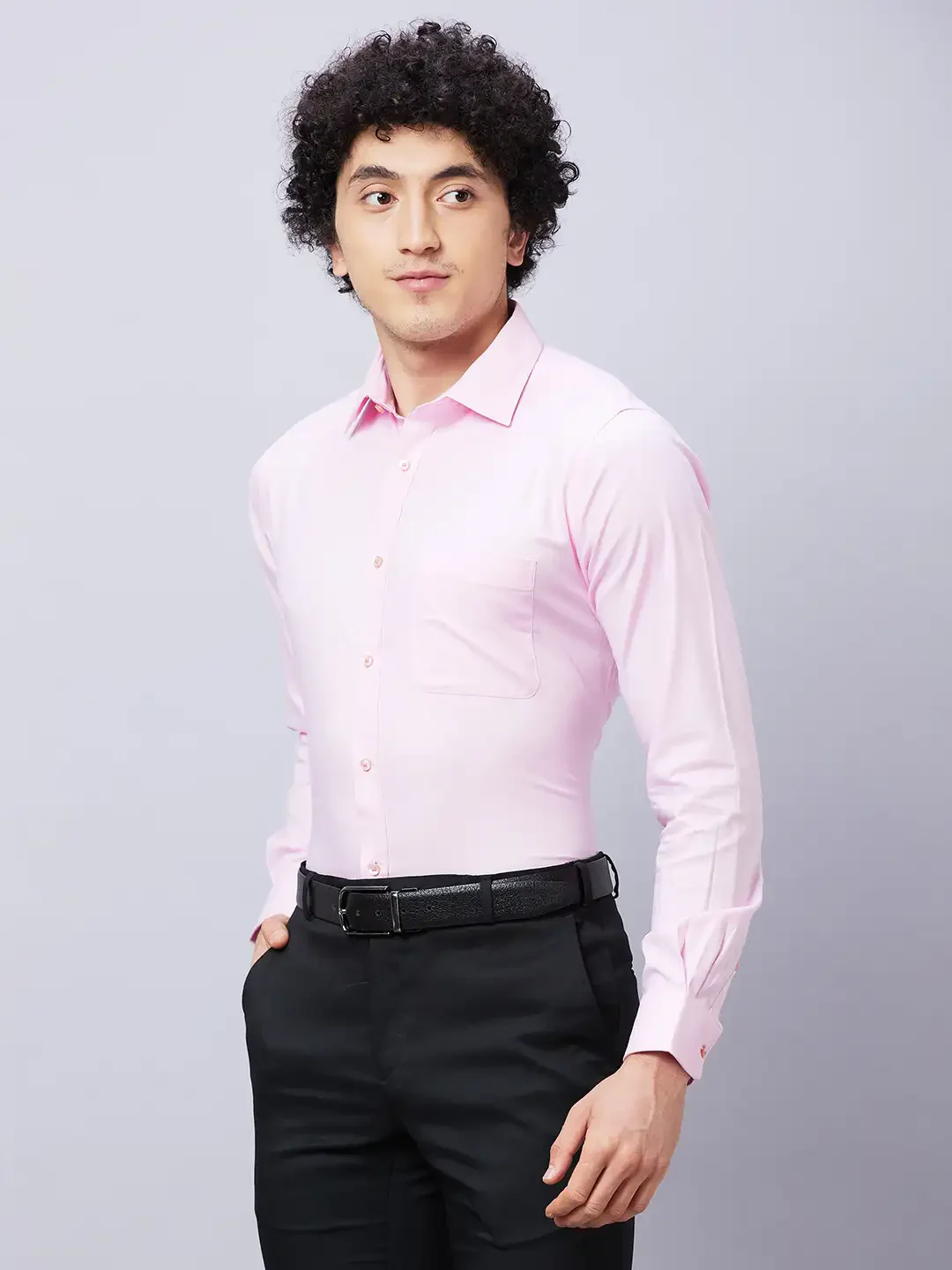 Raymond Men Pink Structured Slim Fit Cotton Formal Shirt - Image 3