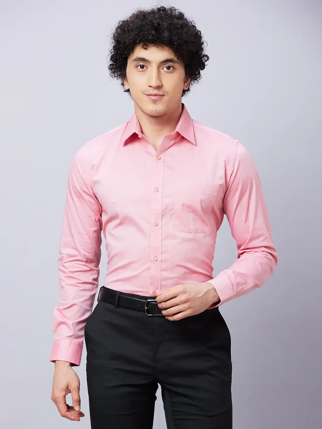 Raymond Men Pink Structured Slim Fit Cotton Formal Shirt
