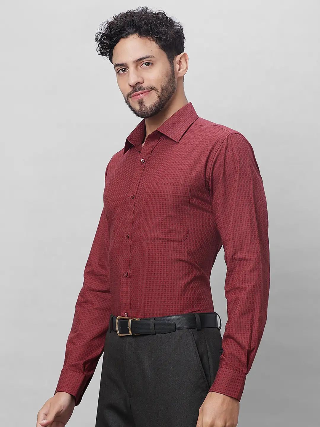 Raymond Men Red Structure Slim Fit Cotton Shirts - Image 3