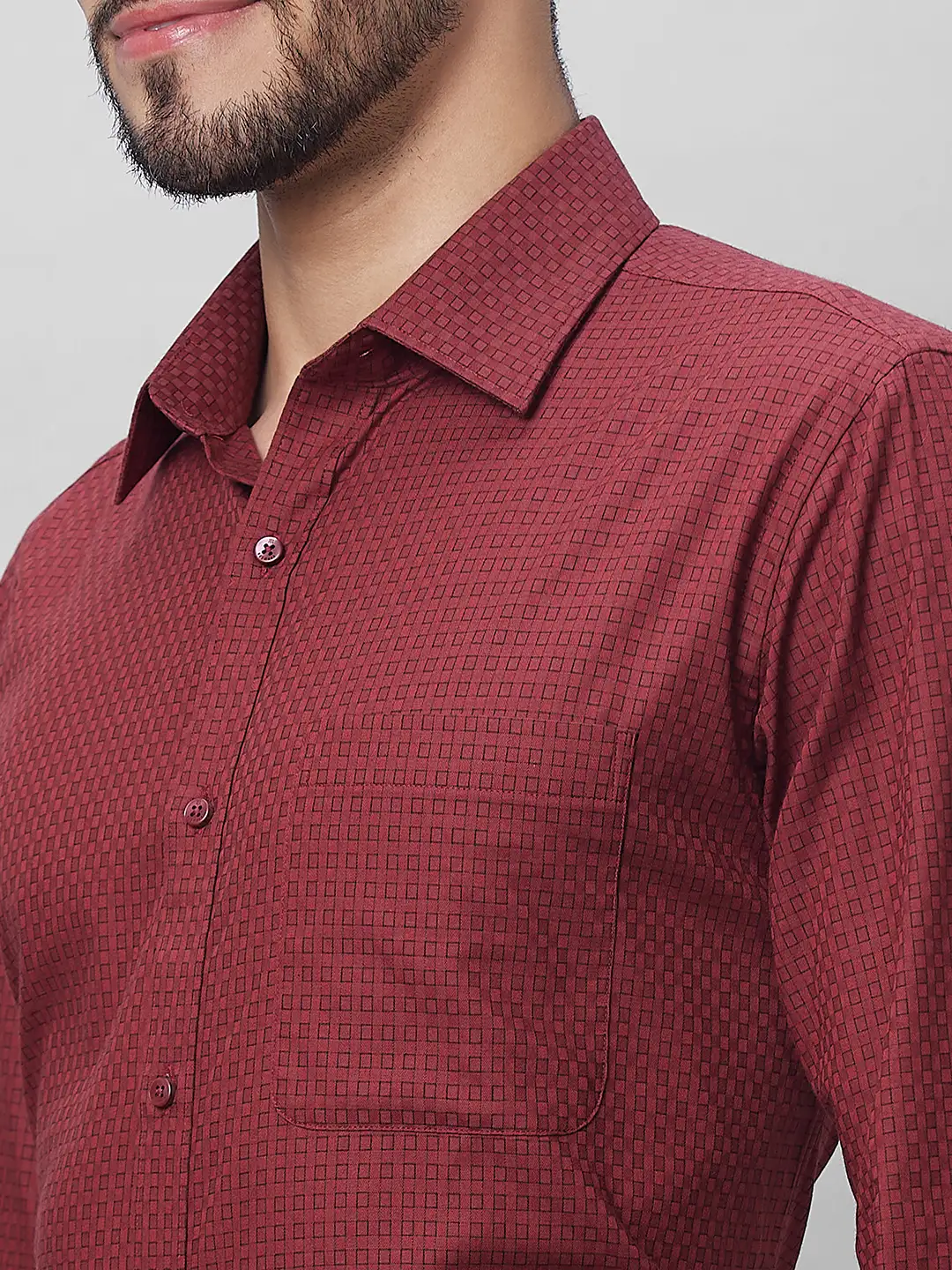 Raymond Men Red Structure Slim Fit Cotton Shirts - Image 7