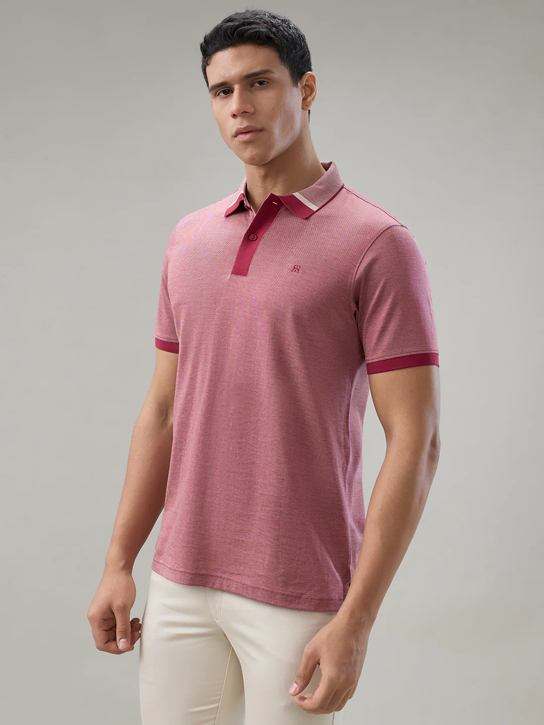 Raymond Men Red Two Tone Regular Fit Cotton T-Shirt - Image 3
