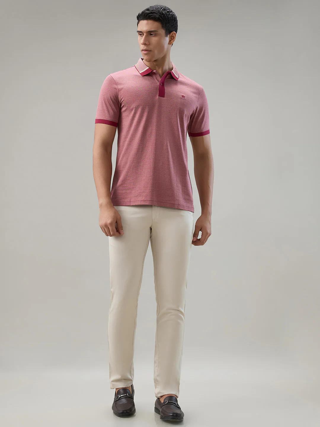 Raymond Men Red Two Tone Regular Fit Cotton T-Shirt - Image 5