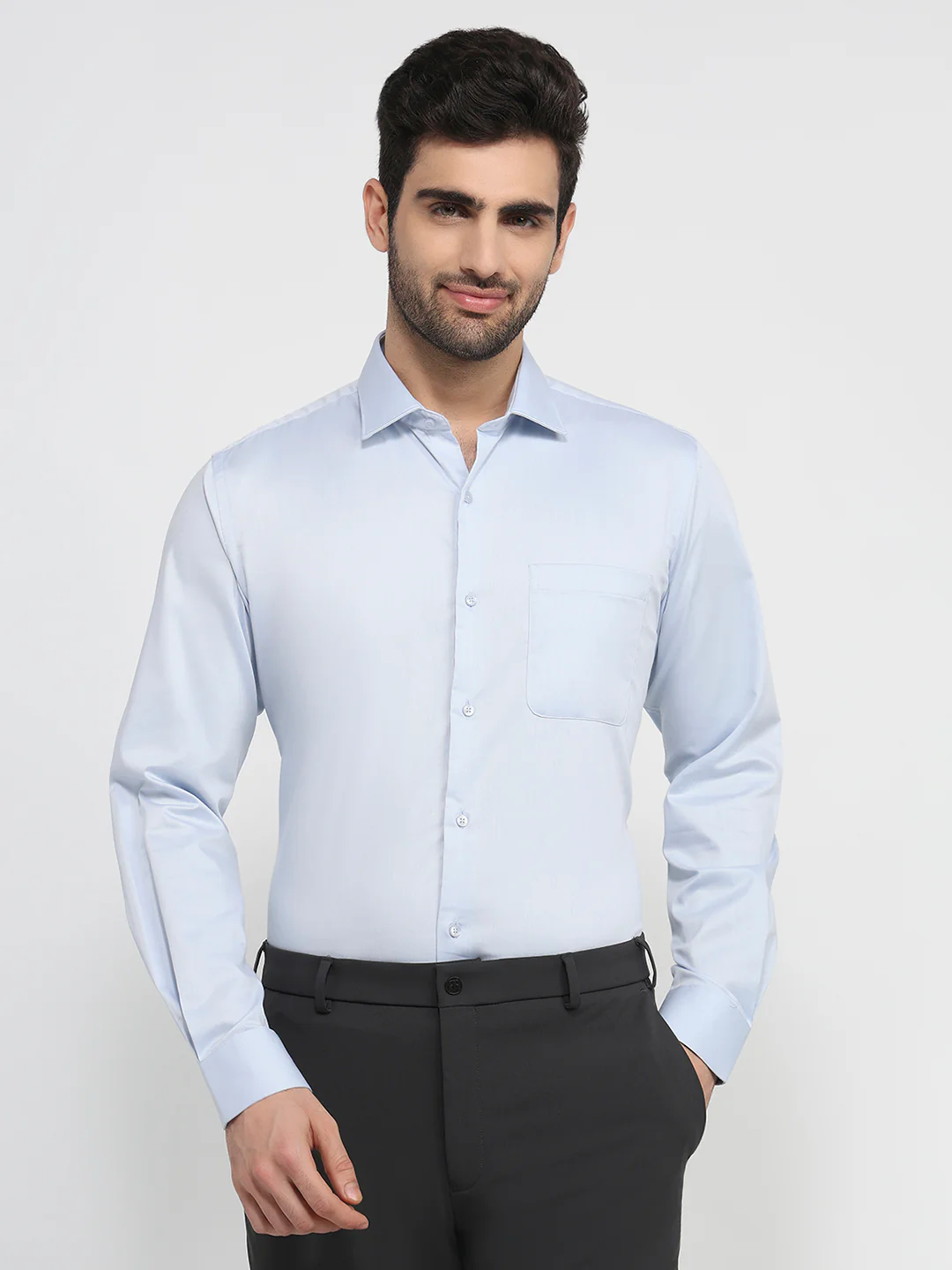 Raymond Men Regular Fit Chambray Pattern Pure Cotton Full Sleeve Formal Shirt