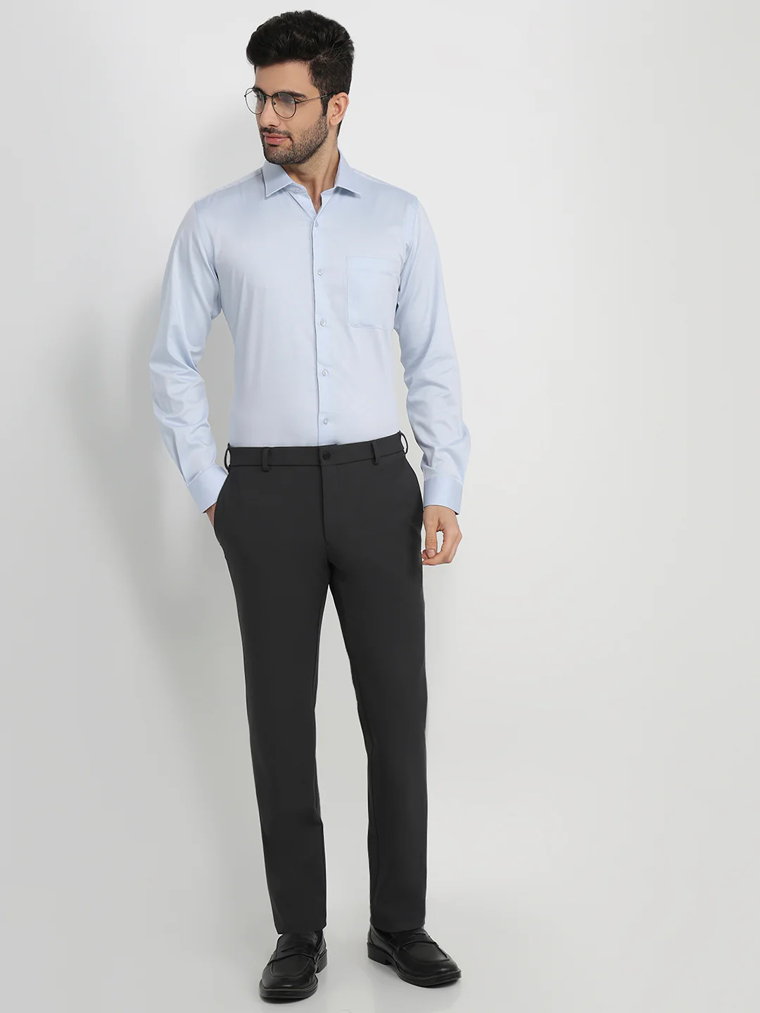 Raymond Men Regular Fit Chambray Pattern Pure Cotton Full Sleeve Formal Shirt - Image 5