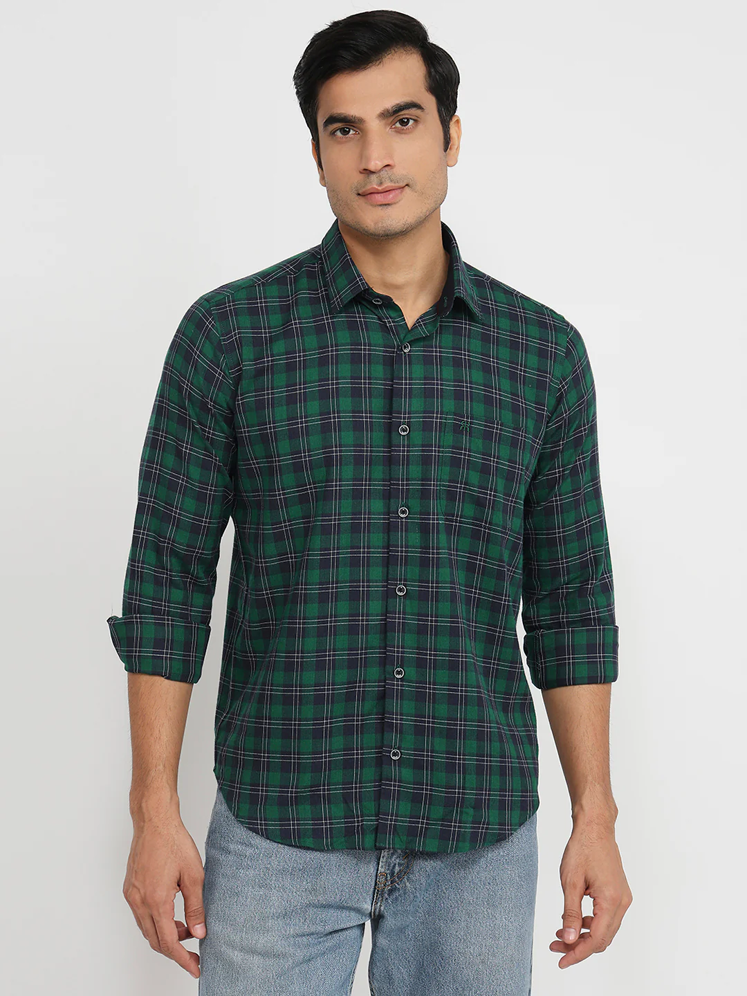 Raymond Men Regular Fit Checks Pattern Cotton Lyocell Blend Full Sleeve Casual Shirt